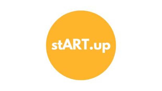 Gelber Kreis mit Aufschrift "stART.up"