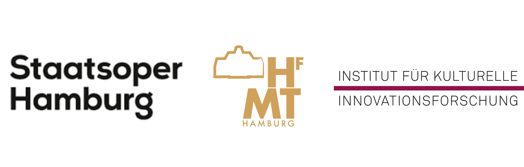 Logos der Hamburgischen Staatsoper, der Hochschule für Musik und Theater und des Instituts für kulturelle Innovationsforschung.